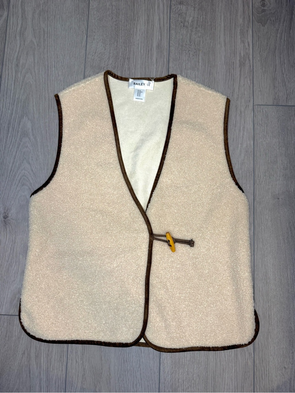 Bailey 44 Cream Sherpa Vest with Brown Binding